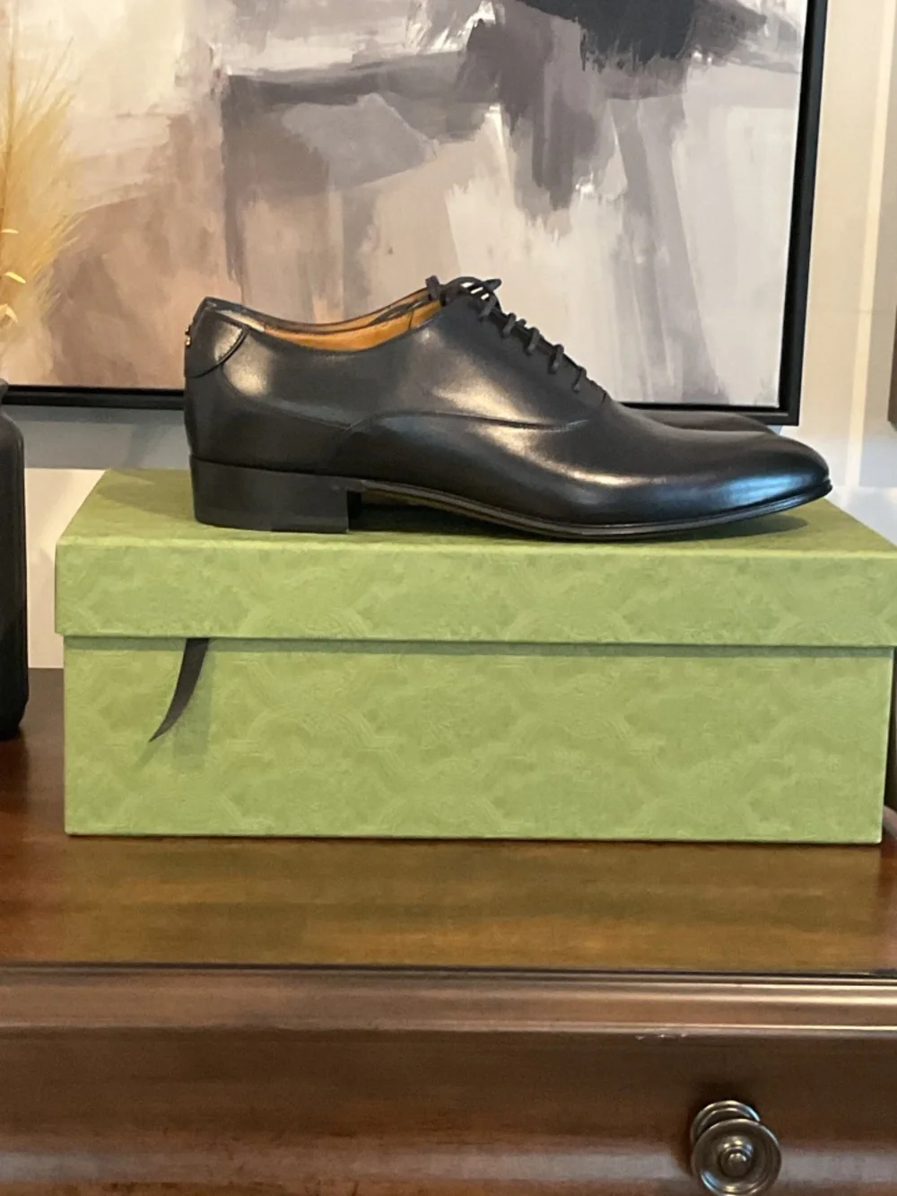 Gucci Mens Calfskin Black Lace-Up Oxfords